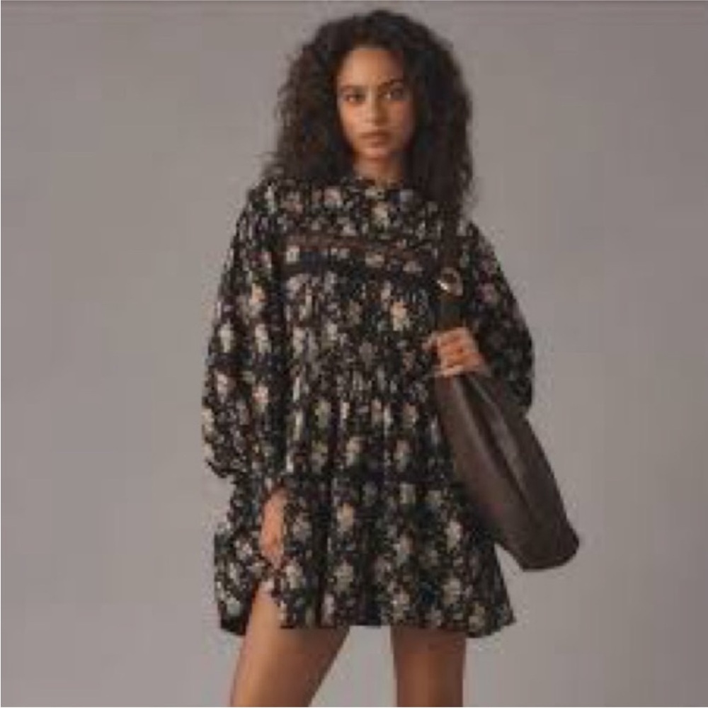 Anthropologie Floral Black Dress